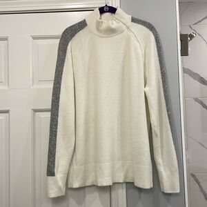 Lou & Grey White and Gray Striped Sleeve Zip Turtleneck Sweater Size L